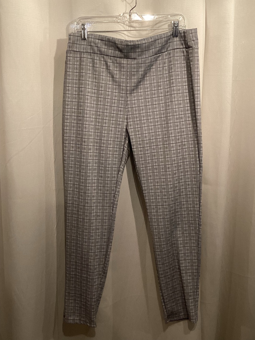 Classic Gray Plaid Slim Dress Stretchy Straight Leg Pants